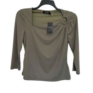 Lauren Ralph Lauren Women’s NWT green 3/4 sleeve scoop neck with silver half mo
